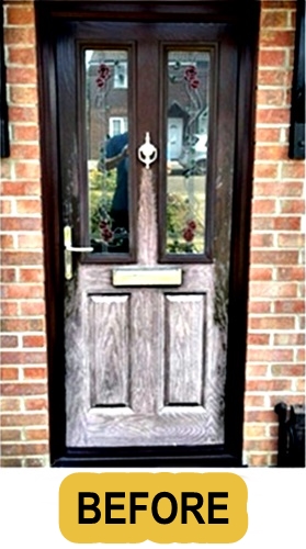 The faded door before spraying by Norfolk Spray Coatings
